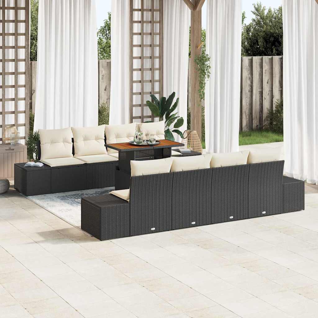 Garten-Sofa-Set mit Speicher 9 pcs Schwarz Poly Rattan